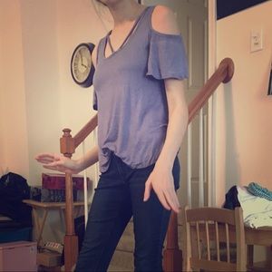 Off-the-shoulder Purple stringy Top